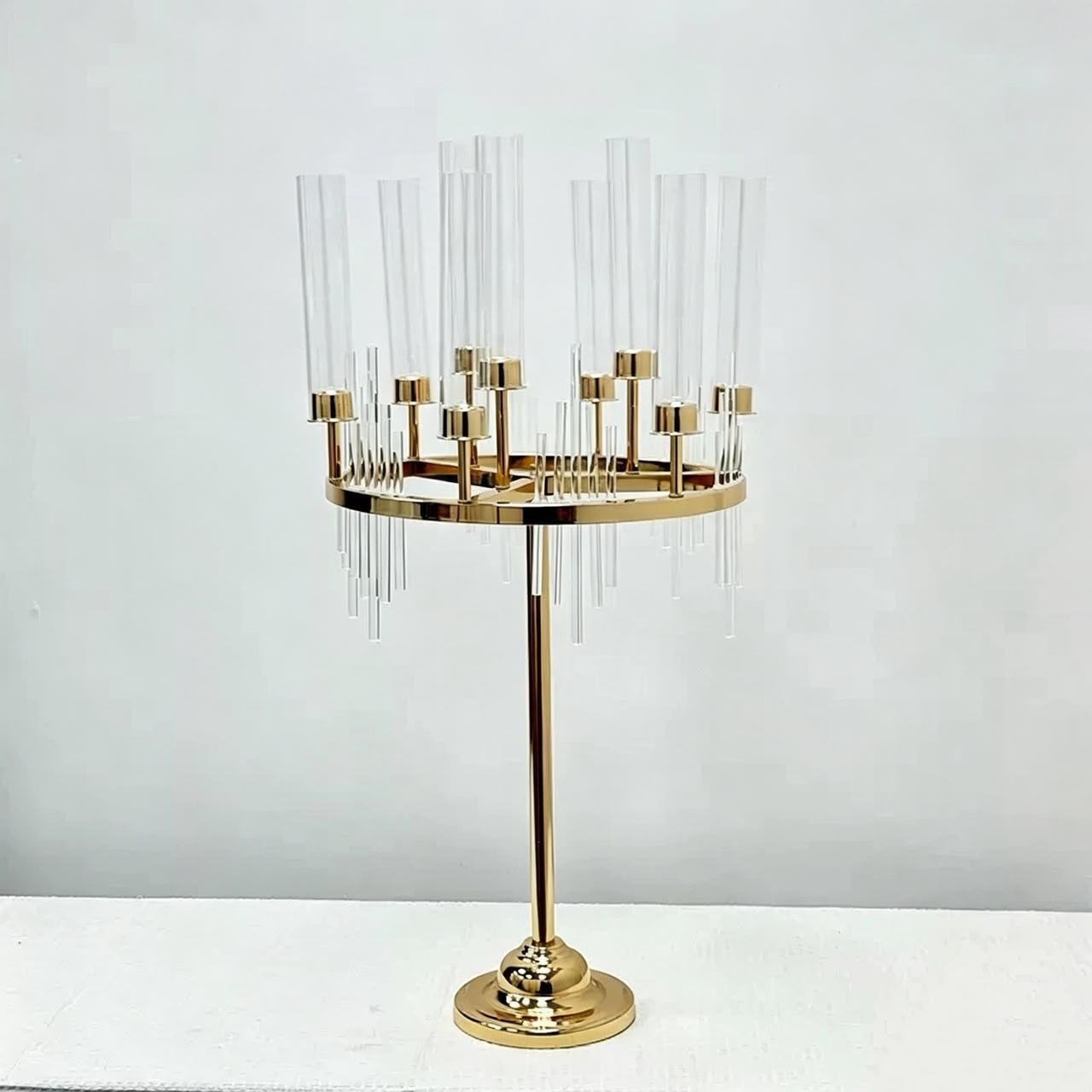 Five-arm tall gold candelabra