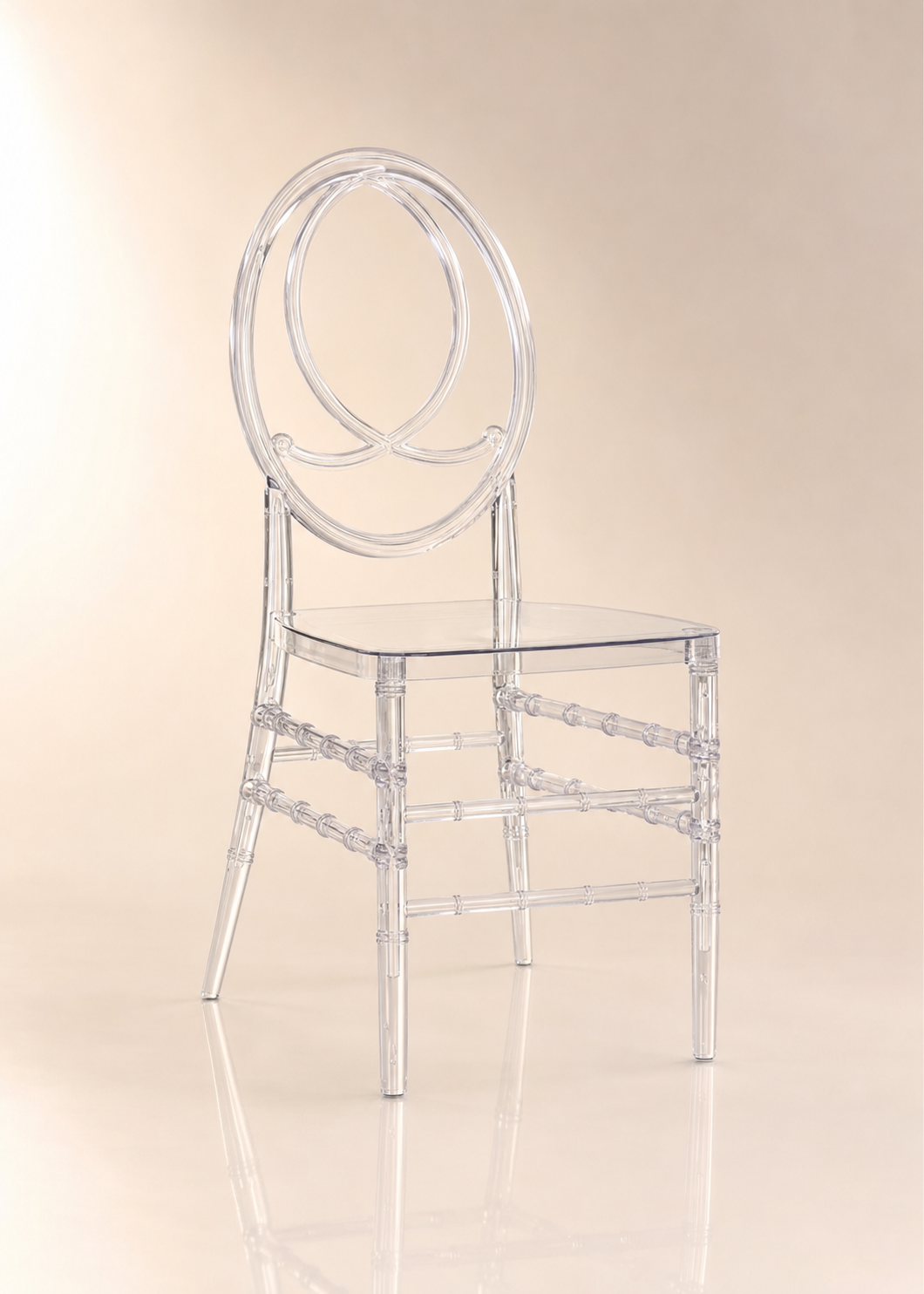 Clear acrylic Phoenix chair with oval infinity-loop back