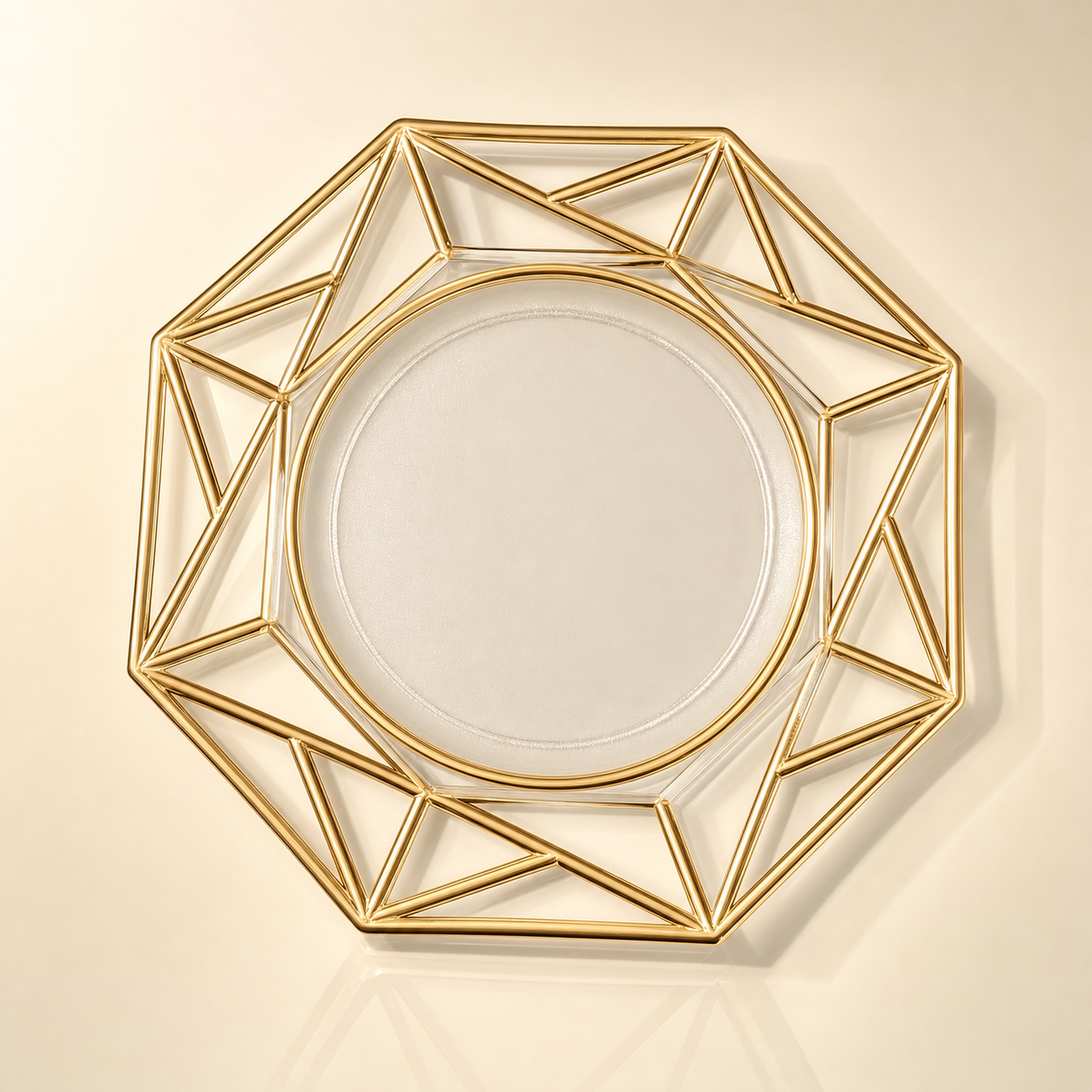 Gold geometric hexagonal charger plate with open metal framework