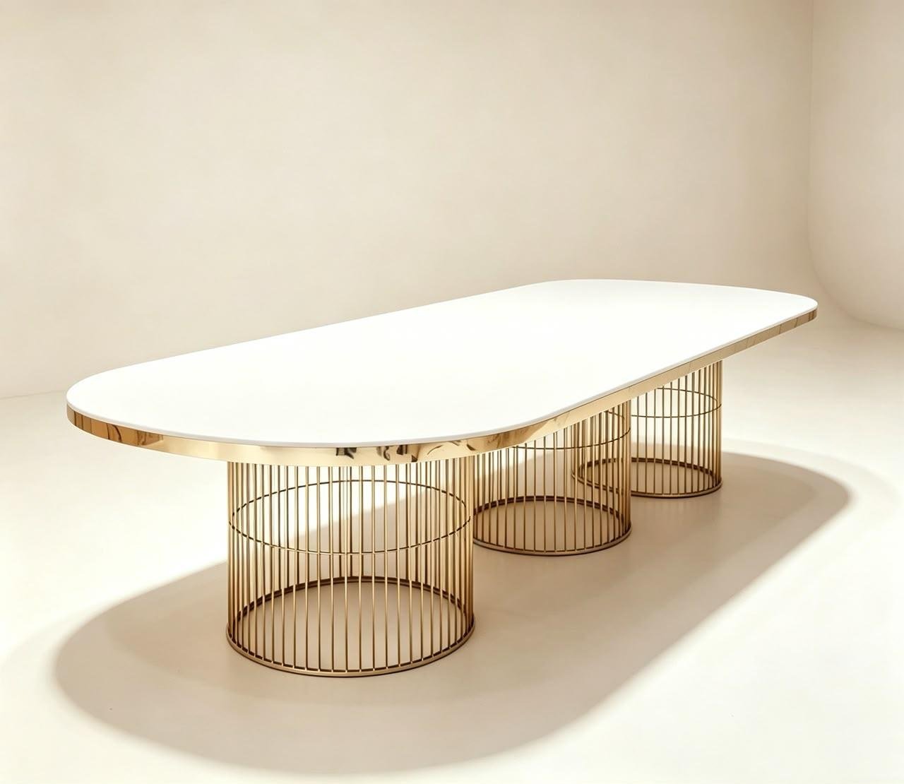 Oval mirror-top banquet table with gold framework