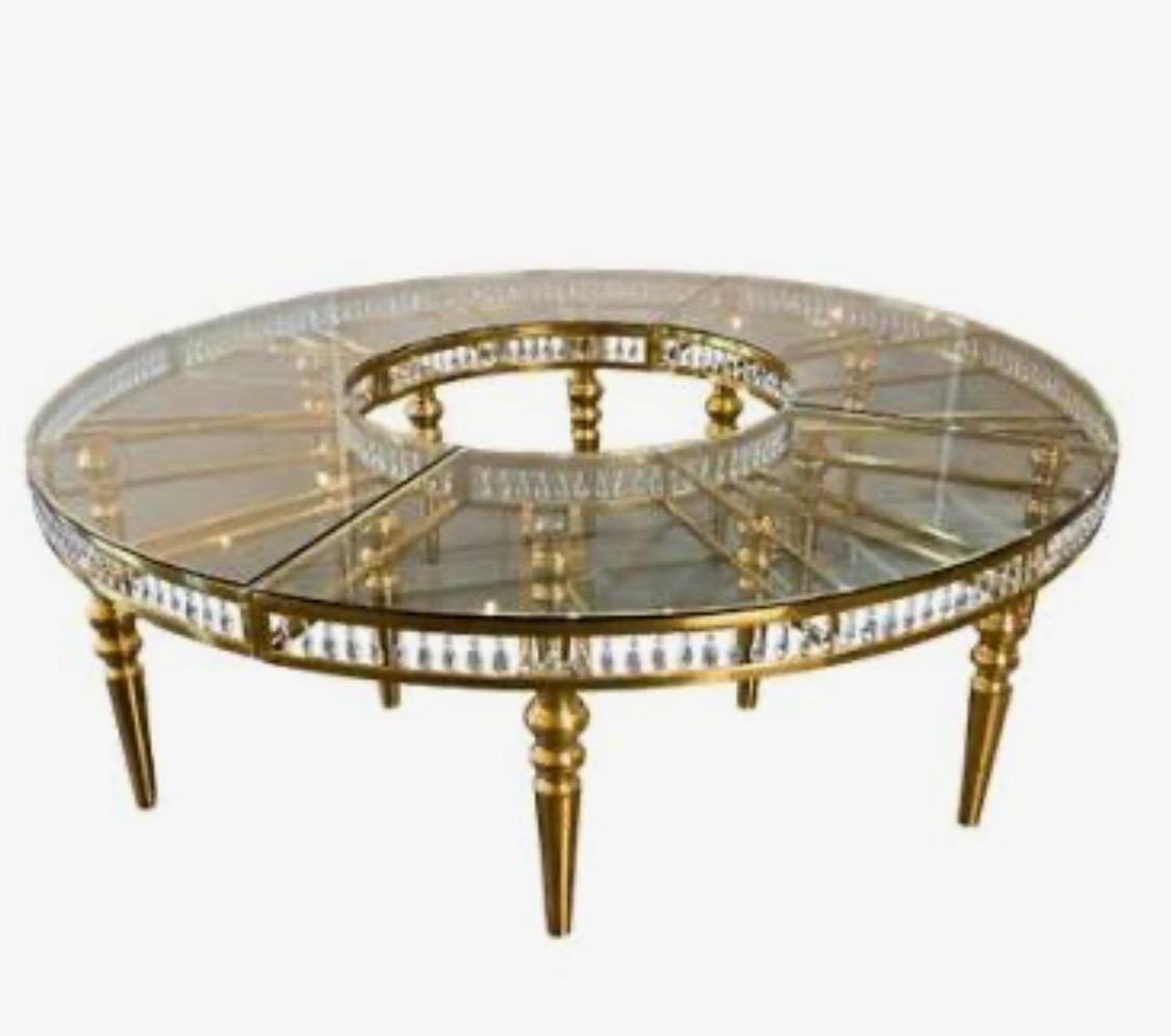 Round ornate mirror-top banquet table with crystal inlay