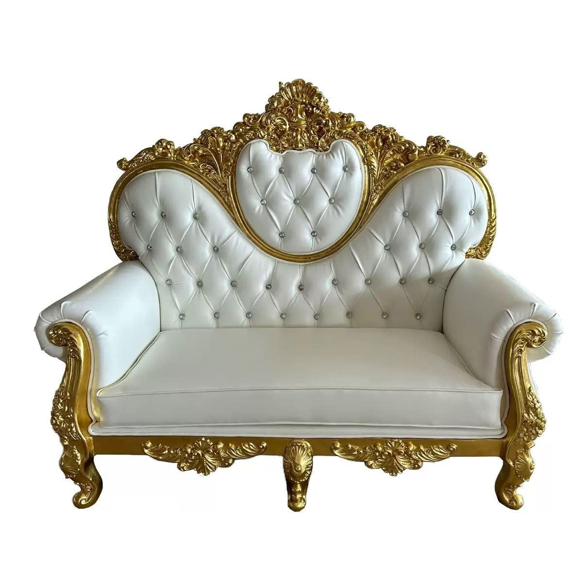 Tufted gold throne loveseat